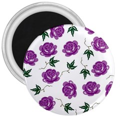 Purple Roses Pattern Wallpaper Background Seamless Design Illustration 3  Magnets by Nexatart