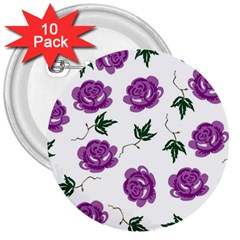 Purple Roses Pattern Wallpaper Background Seamless Design Illustration 3  Buttons (10 Pack)  by Nexatart