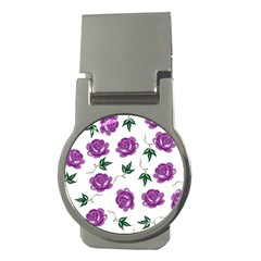 Purple Roses Pattern Wallpaper Background Seamless Design Illustration Money Clips (round)  by Nexatart