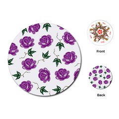 Purple Roses Pattern Wallpaper Background Seamless Design Illustration Playing Cards (round) 