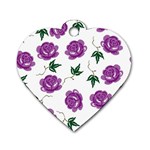 Purple Roses Pattern Wallpaper Background Seamless Design Illustration Dog Tag Heart (One Side) Front