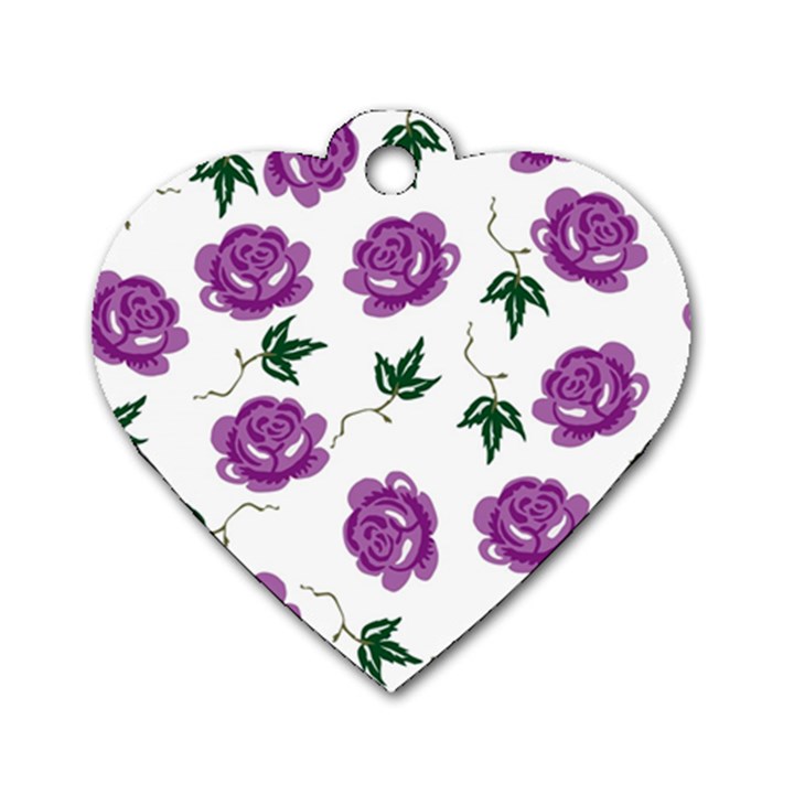 Purple Roses Pattern Wallpaper Background Seamless Design Illustration Dog Tag Heart (One Side)