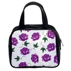 Purple Roses Pattern Wallpaper Background Seamless Design Illustration Classic Handbags (2 Sides) by Nexatart