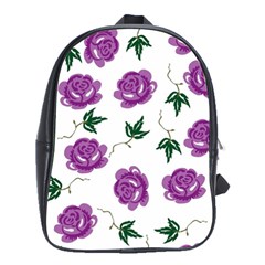 Purple Roses Pattern Wallpaper Background Seamless Design Illustration School Bags(large)  by Nexatart