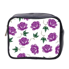 Purple Roses Pattern Wallpaper Background Seamless Design Illustration Mini Toiletries Bag 2-side by Nexatart