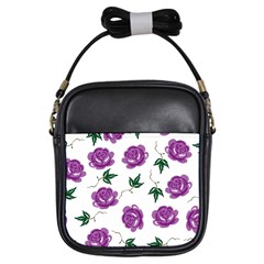 Purple Roses Pattern Wallpaper Background Seamless Design Illustration Girls Sling Bags by Nexatart