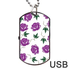 Purple Roses Pattern Wallpaper Background Seamless Design Illustration Dog Tag Usb Flash (one Side) by Nexatart