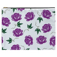 Purple Roses Pattern Wallpaper Background Seamless Design Illustration Cosmetic Bag (xxxl)  by Nexatart