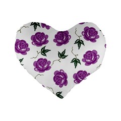 Purple Roses Pattern Wallpaper Background Seamless Design Illustration Standard 16  Premium Flano Heart Shape Cushions by Nexatart