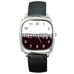 Bubbles In Red Wine Square Metal Watch by Nexatart