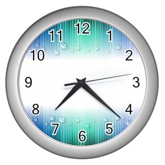 Blue Stripe With Water Droplets Wall Clocks (silver)  by Nexatart