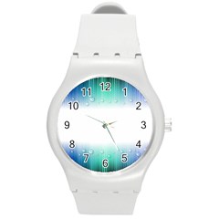 Blue Stripe With Water Droplets Round Plastic Sport Watch (m) by Nexatart