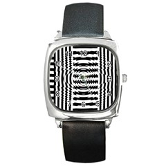 Black And White Abstract Stripped Geometric Background Square Metal Watch by Nexatart