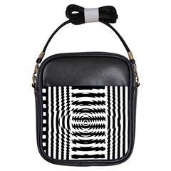 Black And White Abstract Stripped Geometric Background Girls Sling Bags by Nexatart