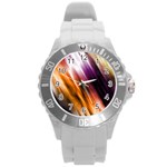 Colourful Grunge Stripe Background Round Plastic Sport Watch (L) Front