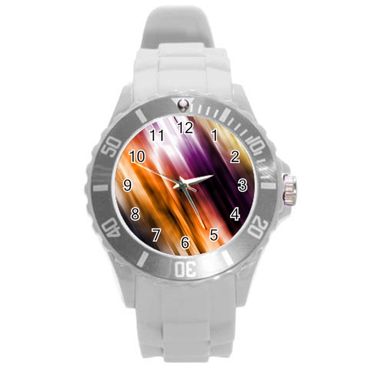 Colourful Grunge Stripe Background Round Plastic Sport Watch (L)