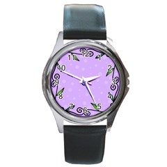 Hand Drawn Doodle Flower Border Round Metal Watch by Nexatart