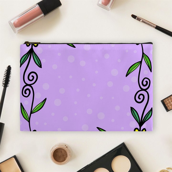 Hand Drawn Doodle Flower Border Cosmetic Bag (Large) 