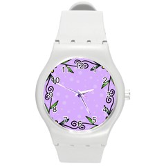 Hand Drawn Doodle Flower Border Round Plastic Sport Watch (m) by Nexatart