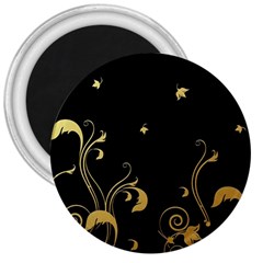 Golden Flowers And Leaves On A Black Background 3  Magnets by Nexatart