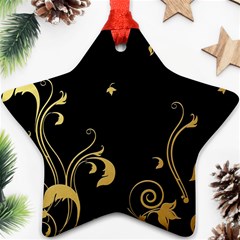 Golden Flowers And Leaves On A Black Background Ornament (star) by Nexatart