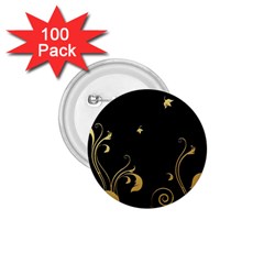 Golden Flowers And Leaves On A Black Background 1 75  Buttons (100 Pack)  by Nexatart