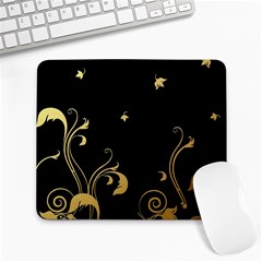 Golden Flowers And Leaves On A Black Background Large Mousepads by Nexatart