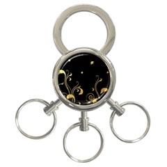 Golden Flowers And Leaves On A Black Background 3-ring Key Chains by Nexatart