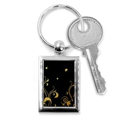 Golden Flowers And Leaves On A Black Background Key Chains (rectangle)  by Nexatart