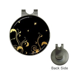 Golden Flowers And Leaves On A Black Background Hat Clips With Golf Markers by Nexatart