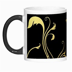 Golden Flowers And Leaves On A Black Background Morph Mugs by Nexatart