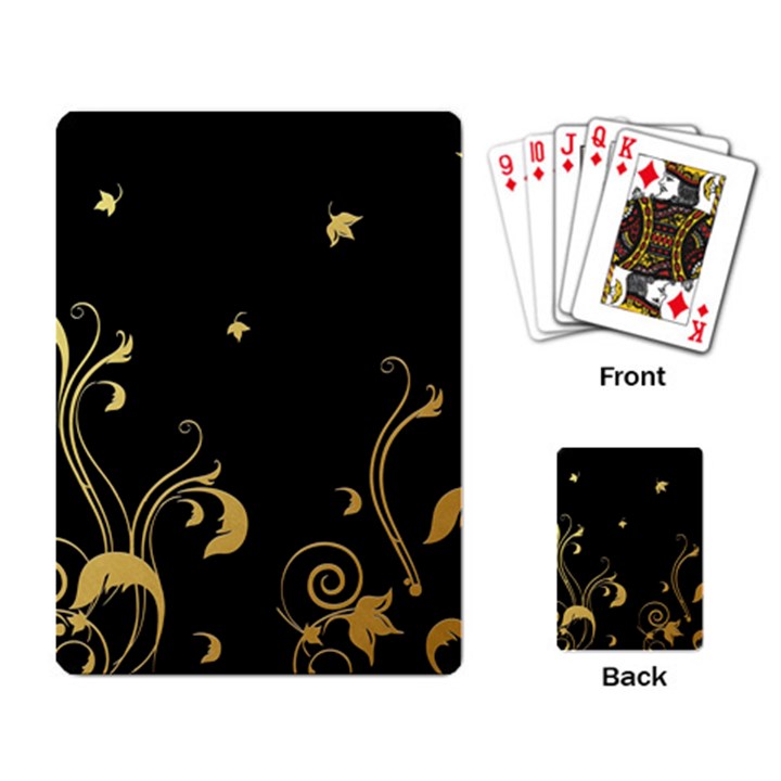 Golden Flowers And Leaves On A Black Background Playing Card