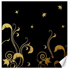 Golden Flowers And Leaves On A Black Background Canvas 16  X 16   by Nexatart