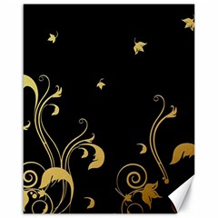 Golden Flowers And Leaves On A Black Background Canvas 16  X 20   by Nexatart