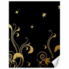 Golden Flowers And Leaves On A Black Background Canvas 18  X 24   by Nexatart