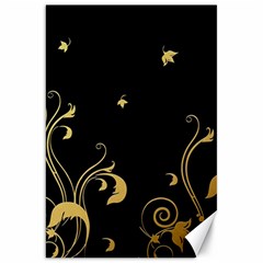 Golden Flowers And Leaves On A Black Background Canvas 20  X 30   by Nexatart