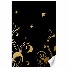 Golden Flowers And Leaves On A Black Background Canvas 24  X 36  by Nexatart