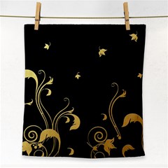 Golden Flowers And Leaves On A Black Background Face Towel by Nexatart