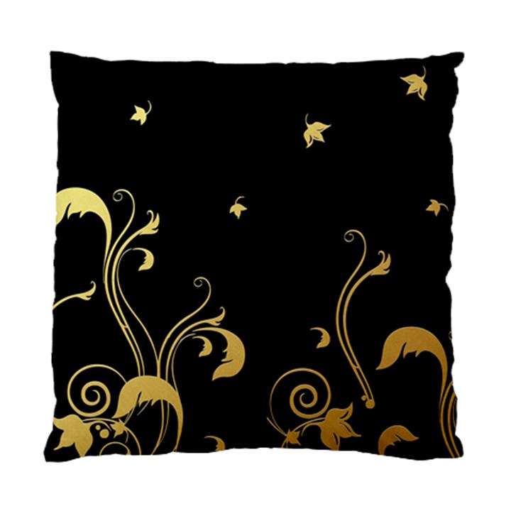 Golden Flowers And Leaves On A Black Background Standard Cushion Case (One Side)