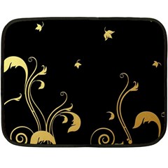 Golden Flowers And Leaves On A Black Background Fleece Blanket (mini) by Nexatart