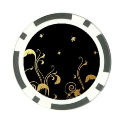 Golden Flowers And Leaves On A Black Background Poker Chip Card Guard (10 Pack) by Nexatart