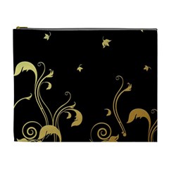 Golden Flowers And Leaves On A Black Background Cosmetic Bag (xl) by Nexatart