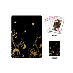 Golden Flowers And Leaves On A Black Background Playing Cards (mini)  by Nexatart