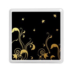 Golden Flowers And Leaves On A Black Background Memory Card Reader (square)  by Nexatart