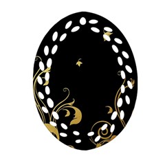 Golden Flowers And Leaves On A Black Background Ornament (oval Filigree) by Nexatart