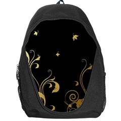 Golden Flowers And Leaves On A Black Background Backpack Bag by Nexatart