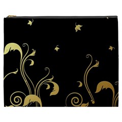 Golden Flowers And Leaves On A Black Background Cosmetic Bag (xxxl)  by Nexatart