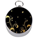 Golden Flowers And Leaves On A Black Background Silver Compasses Front