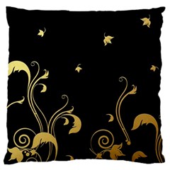 Golden Flowers And Leaves On A Black Background Large Flano Cushion Case (one Side) by Nexatart