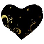 Golden Flowers And Leaves On A Black Background Large 19  Premium Flano Heart Shape Cushions Back